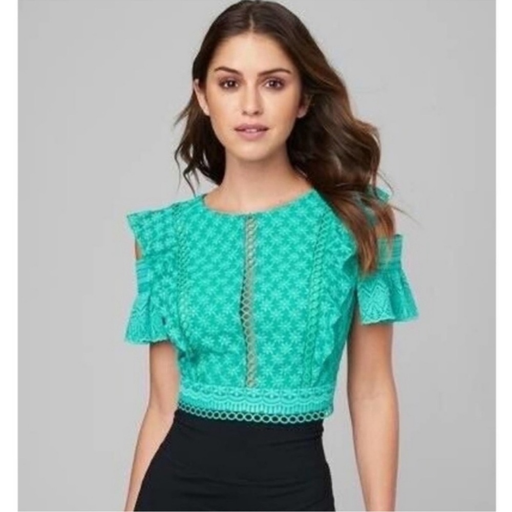 Bebe green cold shoulder crop top